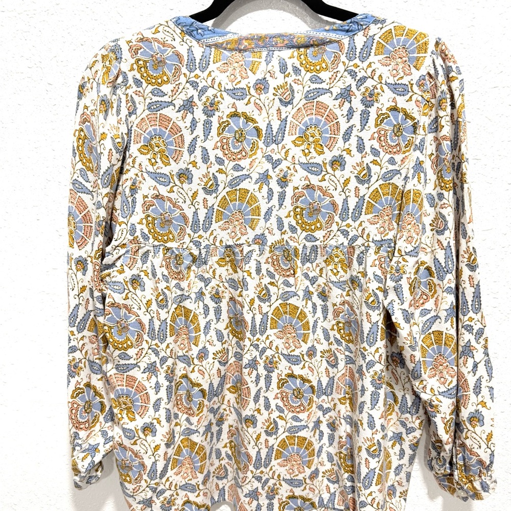 Lucky Brand Blue and Cream Boho Floral Tunic L - Picture 7 of 10